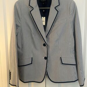 Talbots Navy and White Striped Blazer
